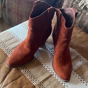 Very G Rust Suede Western Ankle Booties